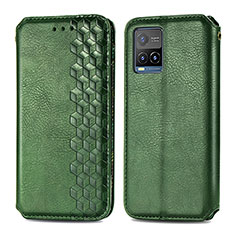 Coque Portefeuille Livre Cuir Etui Clapet S01D pour Vivo Y21t Vert