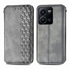 Coque Portefeuille Livre Cuir Etui Clapet S01D pour Vivo Y35 4G Gris