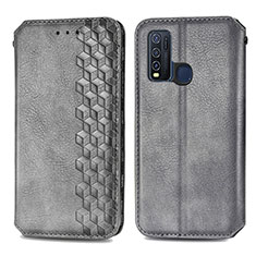 Coque Portefeuille Livre Cuir Etui Clapet S01D pour Vivo Y50 Gris