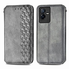 Coque Portefeuille Livre Cuir Etui Clapet S01D pour Vivo Y73t Gris