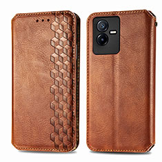 Coque Portefeuille Livre Cuir Etui Clapet S01D pour Vivo Y73t Marron