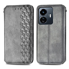 Coque Portefeuille Livre Cuir Etui Clapet S01D pour Vivo Y77 5G Gris