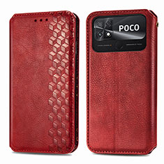 Coque Portefeuille Livre Cuir Etui Clapet S01D pour Xiaomi Poco C40 Rouge