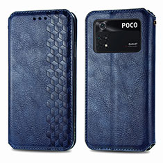 Coque Portefeuille Livre Cuir Etui Clapet S01D pour Xiaomi Poco M4 Pro 4G Bleu