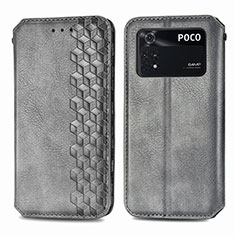 Coque Portefeuille Livre Cuir Etui Clapet S01D pour Xiaomi Poco M4 Pro 4G Gris