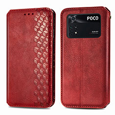 Coque Portefeuille Livre Cuir Etui Clapet S01D pour Xiaomi Poco M4 Pro 4G Rouge