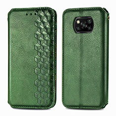 Coque Portefeuille Livre Cuir Etui Clapet S01D pour Xiaomi Poco X3 NFC Vert