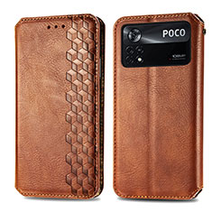 Coque Portefeuille Livre Cuir Etui Clapet S01D pour Xiaomi Poco X4 Pro 5G Marron