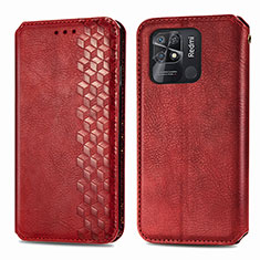 Coque Portefeuille Livre Cuir Etui Clapet S01D pour Xiaomi Redmi 10 India Rouge