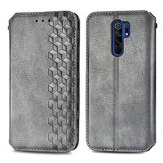 Coque Portefeuille Livre Cuir Etui Clapet S01D pour Xiaomi Redmi 9 Prime India Gris