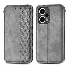 Coque Portefeuille Livre Cuir Etui Clapet S01D pour Xiaomi Redmi Note 12 Turbo 5G Gris