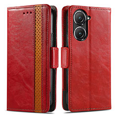 Coque Portefeuille Livre Cuir Etui Clapet S02D pour Asus Zenfone 9 Rouge