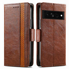 Coque Portefeuille Livre Cuir Etui Clapet S02D pour Google Pixel 7 Pro 5G Marron