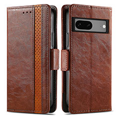 Coque Portefeuille Livre Cuir Etui Clapet S02D pour Google Pixel 7a 5G Marron