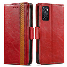 Coque Portefeuille Livre Cuir Etui Clapet S02D pour Oppo A55S 5G Rouge