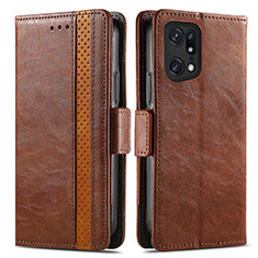 Coque Portefeuille Livre Cuir Etui Clapet S02D pour Oppo Find X5 5G Marron