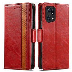 Coque Portefeuille Livre Cuir Etui Clapet S02D pour Oppo Find X5 5G Rouge