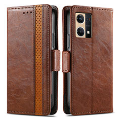 Coque Portefeuille Livre Cuir Etui Clapet S02D pour Oppo Reno7 4G Marron