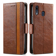 Coque Portefeuille Livre Cuir Etui Clapet S02D pour Samsung Galaxy M10S Marron