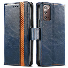 Coque Portefeuille Livre Cuir Etui Clapet S02D pour Samsung Galaxy Note 20 5G Bleu