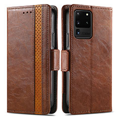 Coque Portefeuille Livre Cuir Etui Clapet S02D pour Samsung Galaxy S20 Ultra 5G Marron