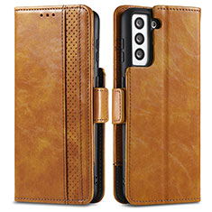 Coque Portefeuille Livre Cuir Etui Clapet S02D pour Samsung Galaxy S22 5G Brun Clair