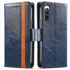 Coque Portefeuille Livre Cuir Etui Clapet S02D pour Sony Xperia 10 V Bleu