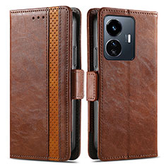 Coque Portefeuille Livre Cuir Etui Clapet S02D pour Vivo iQOO Z6 Lite 5G Marron