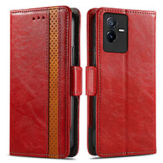 Coque Portefeuille Livre Cuir Etui Clapet S02D pour Vivo iQOO Z6x Rouge