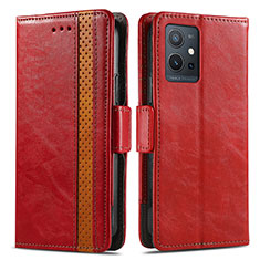 Coque Portefeuille Livre Cuir Etui Clapet S02D pour Vivo T1 5G India Rouge