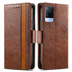 Coque Portefeuille Livre Cuir Etui Clapet S02D pour Vivo V21 5G Marron