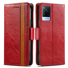 Coque Portefeuille Livre Cuir Etui Clapet S02D pour Vivo V21 5G Rouge