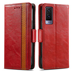 Coque Portefeuille Livre Cuir Etui Clapet S02D pour Vivo V21e 5G Rouge