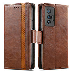 Coque Portefeuille Livre Cuir Etui Clapet S02D pour Vivo X70t Marron