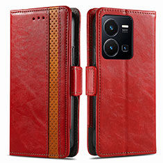 Coque Portefeuille Livre Cuir Etui Clapet S02D pour Vivo Y35 4G Rouge