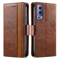 Coque Portefeuille Livre Cuir Etui Clapet S02D pour Vivo Y52 5G Marron