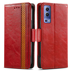 Coque Portefeuille Livre Cuir Etui Clapet S02D pour Vivo Y72 5G Rouge