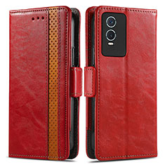 Coque Portefeuille Livre Cuir Etui Clapet S02D pour Vivo Y74s 5G Rouge