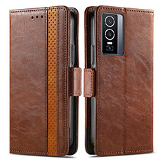 Coque Portefeuille Livre Cuir Etui Clapet S02D pour Vivo Y76 5G Marron