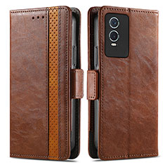 Coque Portefeuille Livre Cuir Etui Clapet S02D pour Vivo Y76s 5G Marron