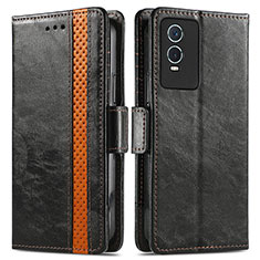 Coque Portefeuille Livre Cuir Etui Clapet S02D pour Vivo Y76s 5G Noir