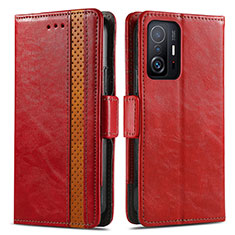 Coque Portefeuille Livre Cuir Etui Clapet S02D pour Xiaomi Mi 11T 5G Rouge