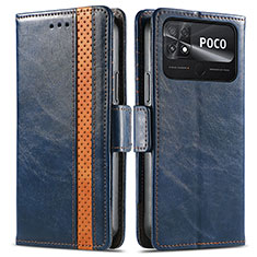 Coque Portefeuille Livre Cuir Etui Clapet S02D pour Xiaomi Poco C40 Bleu