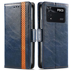 Coque Portefeuille Livre Cuir Etui Clapet S02D pour Xiaomi Poco M4 Pro 4G Bleu