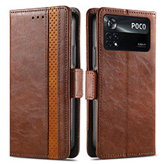 Coque Portefeuille Livre Cuir Etui Clapet S02D pour Xiaomi Poco X4 Pro 5G Marron