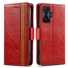 Coque Portefeuille Livre Cuir Etui Clapet S02D pour Xiaomi Redmi K50 Gaming 5G Rouge