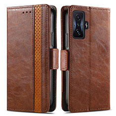 Coque Portefeuille Livre Cuir Etui Clapet S02D pour Xiaomi Redmi K50 Gaming AMG F1 5G Marron