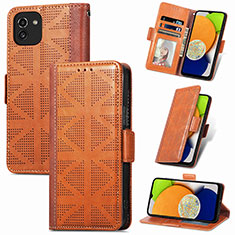 Coque Portefeuille Livre Cuir Etui Clapet S03D pour Samsung Galaxy A03 Marron