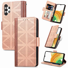 Coque Portefeuille Livre Cuir Etui Clapet S03D pour Samsung Galaxy A13 4G Brun Clair