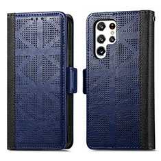 Coque Portefeuille Livre Cuir Etui Clapet S03D pour Samsung Galaxy S21 Ultra 5G Bleu